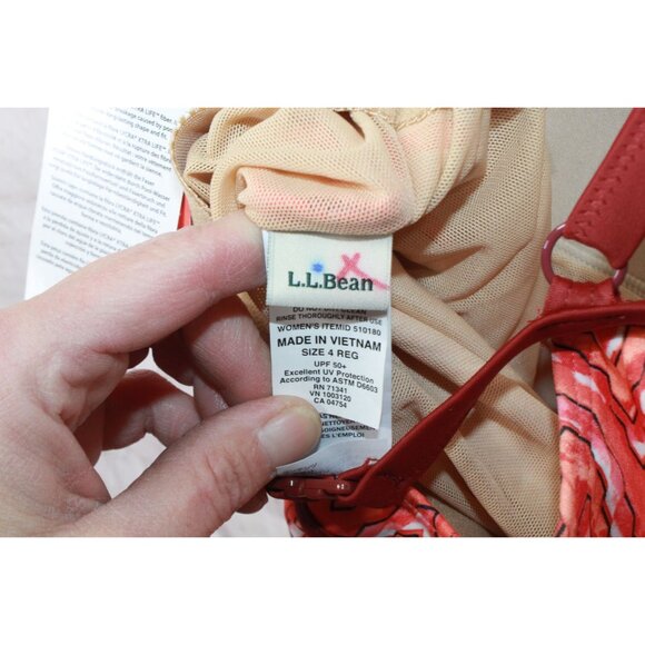 LL Bean Tankini Swimsuit Top Lined Cups Print Orange Pink Size 4 - Picture 7 of 10